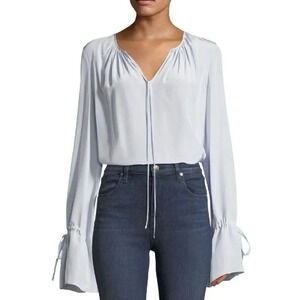 Diane Von Furstenberg 100% Silk Blouse Sz 0 Grey Long Sleeve Crepe Keyhole Smoke